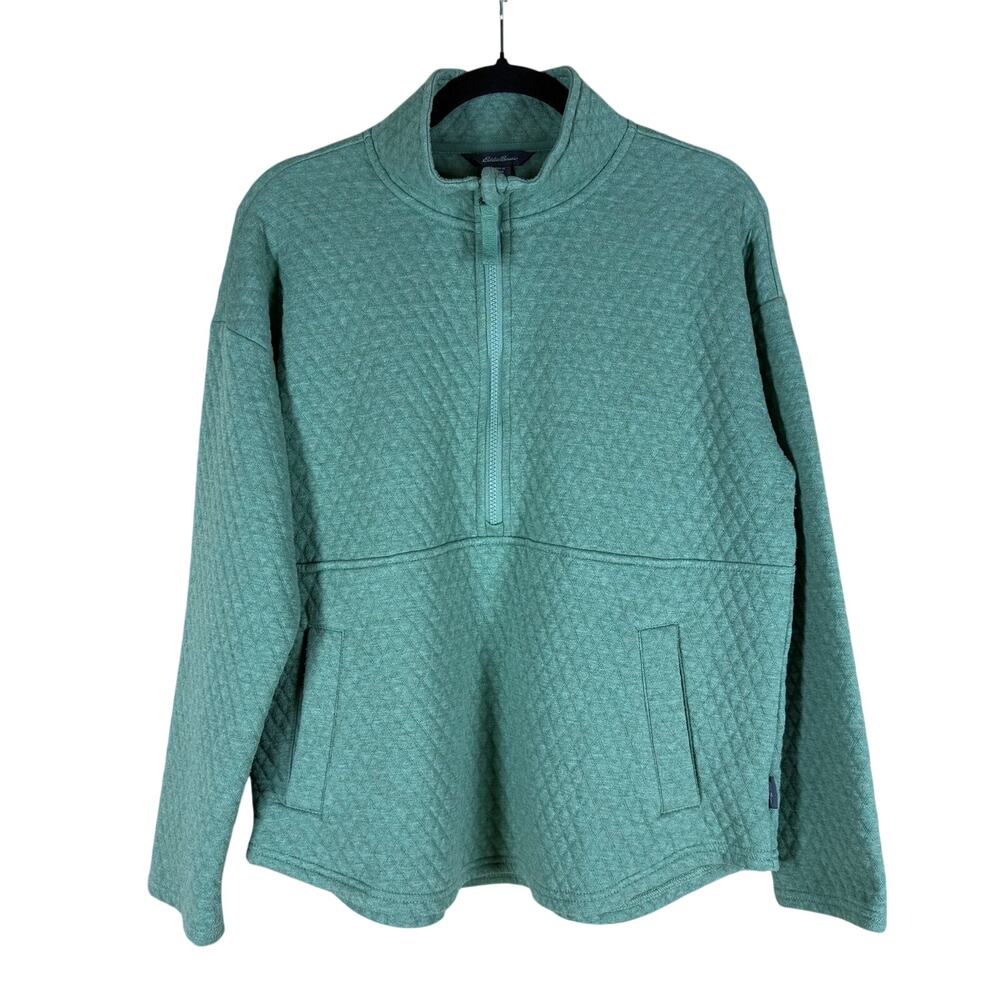 Eddie Bauer Sweater Women’s Large Green Quilted 1/4 Zip Pullover Casual